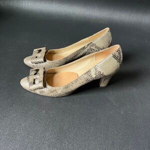 Prevata Italian Snakeskin Embossed Leather Buckle Pumps 7.5 M Mob Wife Glam 90s